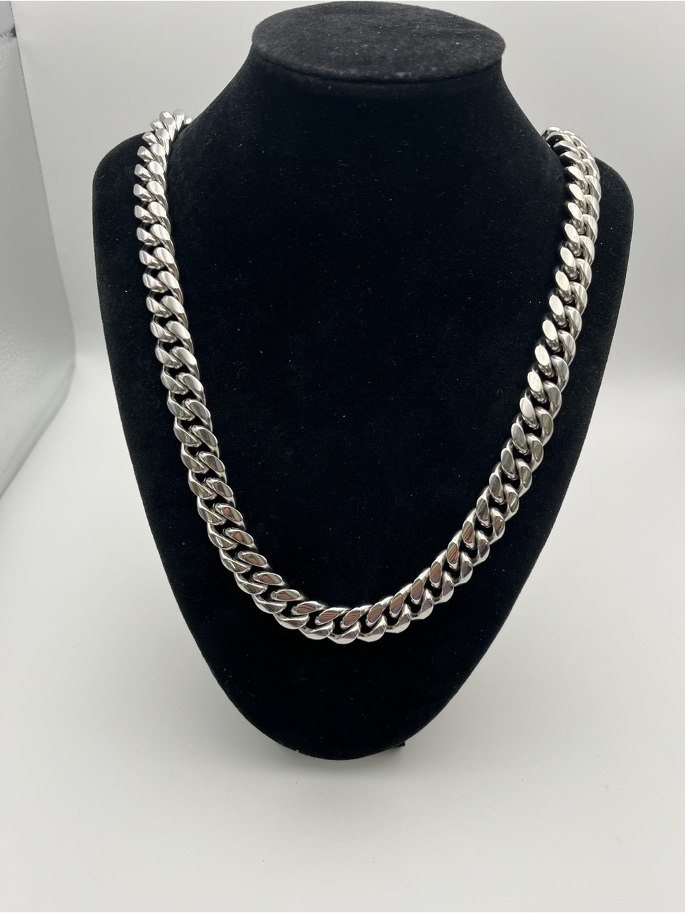 Men's Stainless Steel Cuban Link Chain Necklace W/ Iced Out Clasp